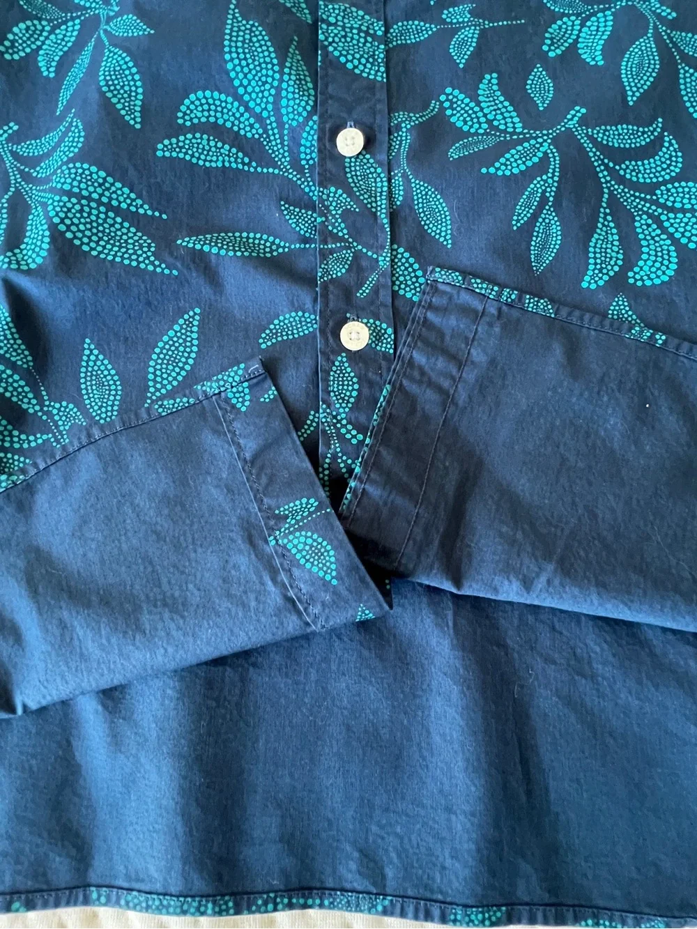 J. Crew Flex Washed Shirt Mens XL Navy Teal Print Short Sleeve Button Down NWOT